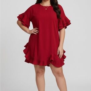 Chic Ruffle Sleeve Red Dress